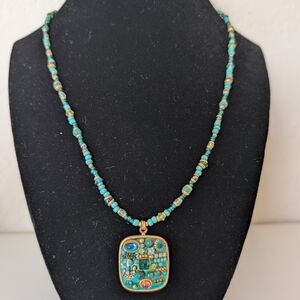 Turquoise and Gold Michal Golan Pendant Necklace